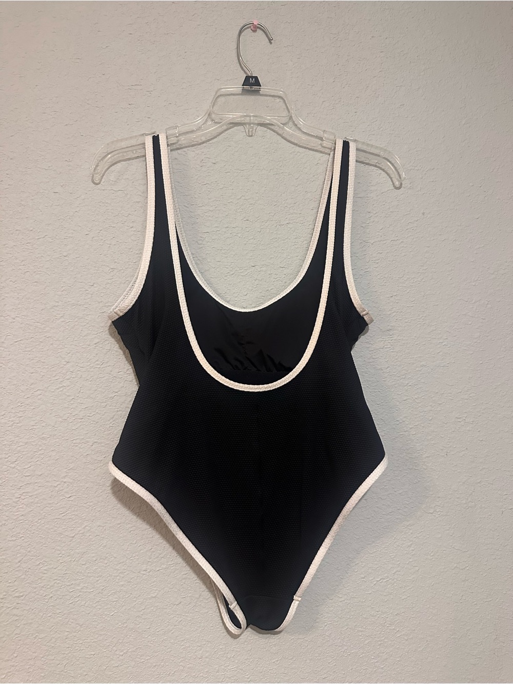 Black One-Piece Swimsuit with White Trim - Picture 2 of 2